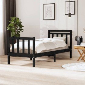 Estructura cama madera maciza individual negro 75x190 cm Estructura cama madera maciza individual negro 75x190 cm