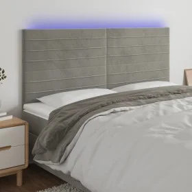 Light gray velvet headboard with LED lights 160x5x118/128 cm by , Headboards and footboards - Ref: Foro24-3122618, Price: 105...