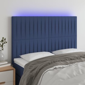 Headboard with LED lights blue fabric 144x5x118/128 cm by , Headboards and footboards - Ref: Foro24-3122666, Price: 103,61 €,...