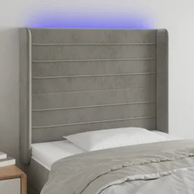 Light gray velvet headboard with LED 83x16x118/128 cm by , Headboards and footboards - Ref: Foro24-3124218, Price: 74,74 €, D...