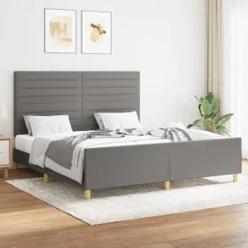 Bed frame with headboard dark gray fabric 160x200 cm by , Beds and slatted bases - Ref: Foro24-3125147, Price: 222,74 €, Disc...