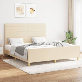 Bed frame with cream fabric headboard 160x200 cm by , Beds and slatted bases - Ref: Foro24-3125151, Price: 241,77 €, Discount: %