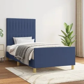 Bed frame with blue fabric headboard 100x200 cm by , Beds and slatted bases - Ref: Foro24-3125201, Price: 131,97 €, Discount: %