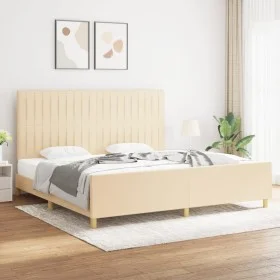 Bed frame with cream fabric headboard 200x200 cm by , Beds and slatted bases - Ref: Foro24-3125248, Price: 254,32 €, Discount: %