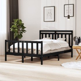 Estructura de cama de madera maciza negra 140x190 cm Estructura de cama de madera maciza negra 140x190 cm
