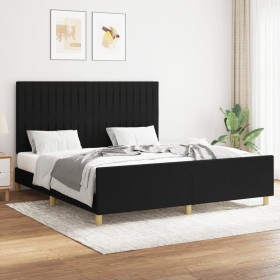 Estructura de cama con cabecero de tela negro 160x200 cm