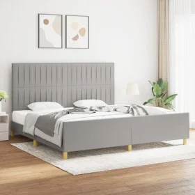 Light gray fabric bed frame with headboard 200x200 cm by , Beds and slatted bases - Ref: Foro24-3125243, Price: 227,54 €, Dis...
