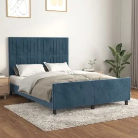 Dark blue velvet bed frame with headboard 140x190 cm by , Beds and slatted bases - Ref: Foro24-3125877, Price: 218,22 €, Disc...