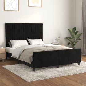 Estructura de cama con cabecero de terciopelo negro 140x190 cm