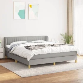 Box spring bed with light gray fabric mattress 160x200 cm by , Beds and slatted bases - Ref: Foro24-3126973, Price: 495,88 €,...