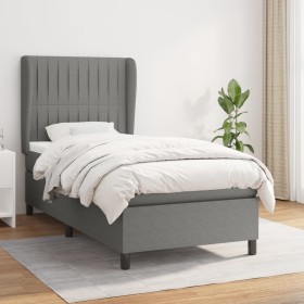 Cama box spring con colchón tela gris oscuro 80x200 cm