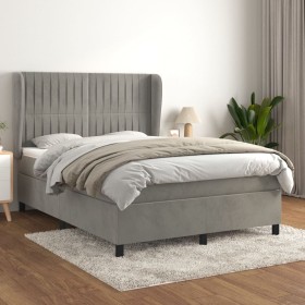 Box spring bed with light gray velvet mattress 140x190 cm by , Beds and slatted bases - Ref: Foro24-3129327, Price: 571,94 €,...