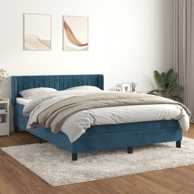 Box spring bed with dark blue velvet mattress 140x200 cm by , Beds and slatted bases - Ref: Foro24-3131085, Price: 466,29 €, ...