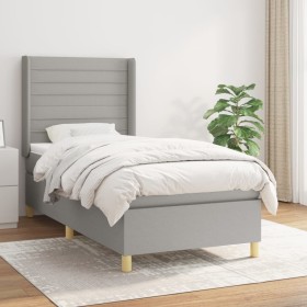 Cama box spring con colchón tela gris claro 80x200 cm