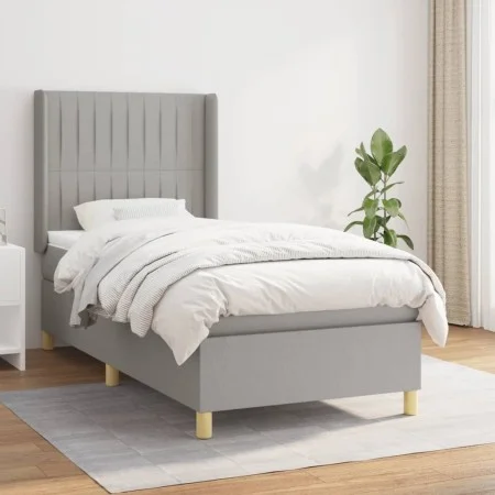 Box spring bed with light gray fabric mattress 100x200 cm by , Beds and slatted bases - Ref: Foro24-3132129, Price: 344,62 €,...