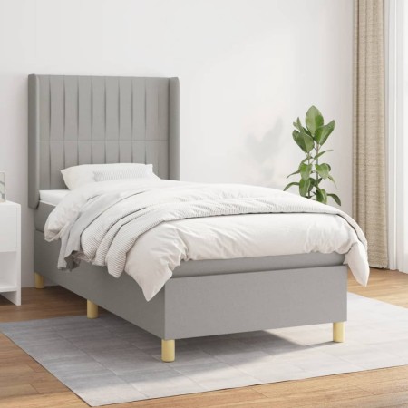 Cama box spring con colchón tela gris claro 100x200 cm de , Camas y somieres - Ref: Foro24-3132129, Precio: 345,50 €, Descuen...