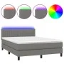 Box spring bed mattress and LED lights dark gray fabric 140x190 cm by , Beds and slatted bases - Ref: Foro24-3133310, Price: ...