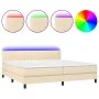 Box spring bed mattress and LED lights cream fabric 200x200 cm by , Beds and slatted bases - Ref: Foro24-3133346, Price: 600,...