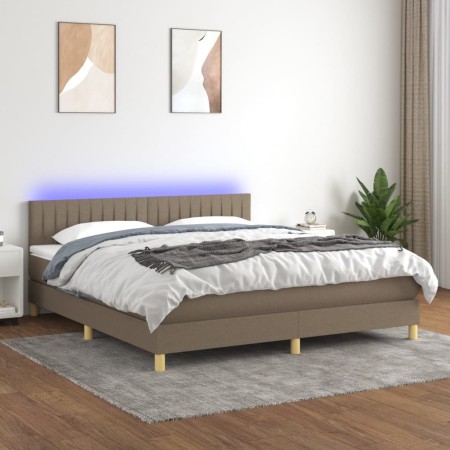 Box spring bed with LED mattress taupe gray fabric 160x200 cm by , Beds and slatted bases - Ref: Foro24-3133889, Price: 514,6...