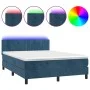 Box spring bed with mattress and LED dark blue velvet 140x200 cm by , Beds and slatted bases - Ref: Foro24-3134529, Price: 42...