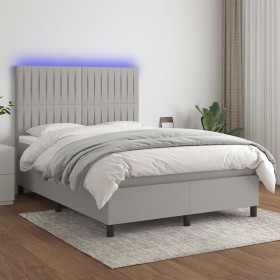 Boxspringbettmatratze und LED-Leuchten aus hellgrauem Stoff 140x200 cm von , Betten und Lattenroste - Ref: Foro24-3135037, Pr...