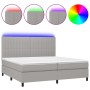 Cama box spring con colchón tela y LED gris claro 200x200 cm de , Camas y somieres - Ref: Foro24-3135061, Precio: 680,41 €, D...