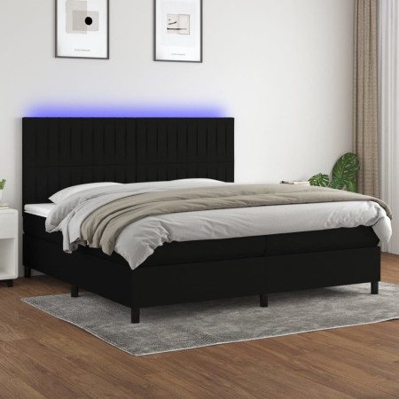 Box spring bed mattress and LED lights black fabric 200x200 cm by , Beds and slatted bases - Ref: Foro24-3135063, Price: 654,...