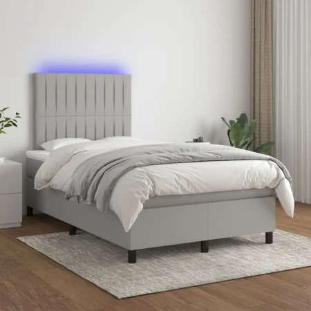 Cama box spring con colchón tela y LED gris claro 120x200 cm de , Camas y somieres - Ref: Foro24-3135021, Precio: 406,62 €, D...