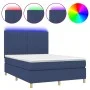 Box spring bed mattress and LED lights blue fabric 140x200 cm by , Beds and slatted bases - Ref: Foro24-3135603, Price: 491,9...