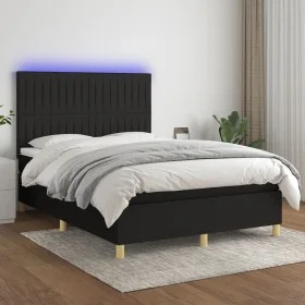 Box spring bed mattress and LED lights black fabric 140x190 cm by , Beds and slatted bases - Ref: Foro24-3135591, Price: 463,...
