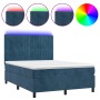 Box spring bed with mattress and LED dark blue velvet 140x200 cm by , Beds and slatted bases - Ref: Foro24-3136249, Price: 50...