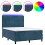 Box spring bed with mattress and LED dark blue velvet 140x200 cm by , Beds and slatted bases - Ref: Foro24-3136249, Price: 48...