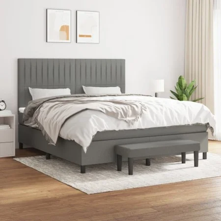 Box spring bed with dark gray fabric mattress 160x200 cm by , Beds and slatted bases - Ref: Foro24-3136766, Price: 611,10 €, ...