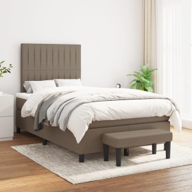 Cama box spring con colchón tela gris taupe 120x20