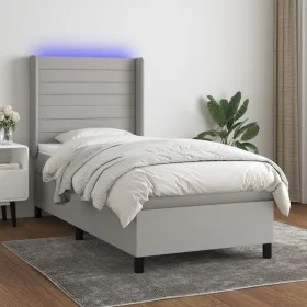 Box spring bed mattress and LED lights light gray fabric 80x200 cm by , Beds and slatted bases - Ref: Foro24-3138349, Price: ...