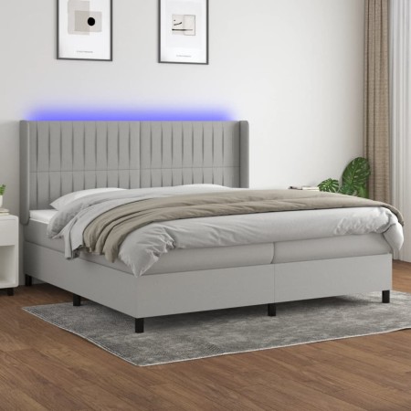 Boxspringbett mit Stoffmatratze und hellgrauer LED 200x200 cm von , Betten und Lattenroste - Ref: Foro24-3138501, Preis: 698,...