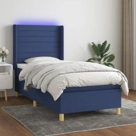 Box spring bed mattress and LED lights blue fabric 80x200 cm by , Beds and slatted bases - Ref: Foro24-3138915, Price: 336,65...