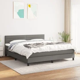 Box spring bed with dark gray fabric mattress 160x200 cm by , Beds and slatted bases - Ref: Foro24-3140146, Price: 490,49 €, ...