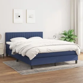 Box spring bed with blue fabric mattress 140x200 cm by , Beds and slatted bases - Ref: Foro24-3140223, Price: 427,34 €, Disco...