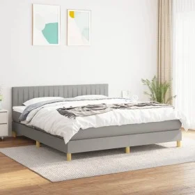 Box spring bed with light gray fabric mattress 160x200 cm by , Beds and slatted bases - Ref: Foro24-3140785, Price: 480,48 €,...