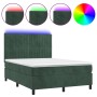 Box spring bed with mattress and LED dark green velvet 140x190cm by , Beds and slatted bases - Ref: Foro24-3136242, Price: 52...