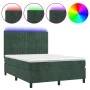 Box spring bed with mattress and LED dark green velvet 140x190cm by , Beds and slatted bases - Ref: Foro24-3136242, Price: 52...