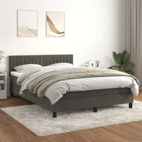 Box spring bed with dark gray velvet mattress 140x200 cm by , Beds and slatted bases - Ref: Foro24-3141426, Price: 409,00 €, ...