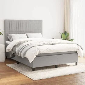 Box spring bed with light gray fabric mattress 140x200 cm by , Beds and slatted bases - Ref: Foro24-3141937, Price: 479,05 €,...
