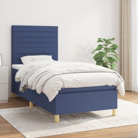 Cama box spring con colchón tela azul 80x200 cm