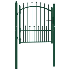 Puerta de valla con picos acero verde 100x100 cm