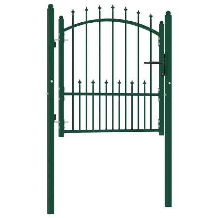 Puerta de valla con picos acero verde 100x100 cm
