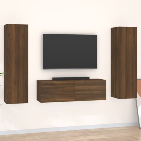 Set de muebles para TV 3 pzas madera contrachapada roble marrón