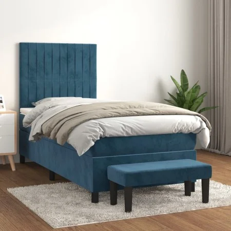 Box spring bed with dark blue velvet mattress 80x200 cm by , Beds and slatted bases - Ref: Foro24-3137933, Price: 344,10 €, D...
