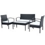 4-teiliges Gartenmöbel-Set und Kissen Kunstrattan schwarz von vidaXL, Gartensets - Ref: Foro24-42673, Preis: 210,27 €, Rabatt: %